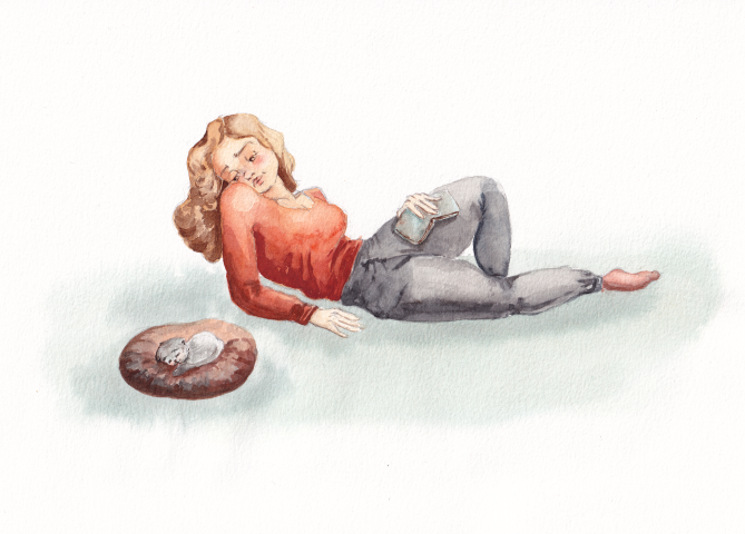 Entspannte Katzen Mama Aquarell
